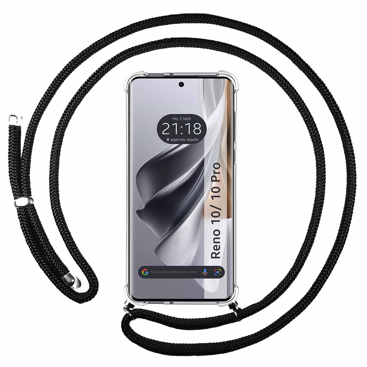 Funda Colgante Transparente para Oppo Reno 10 5G / 10 Pro 5G con Cordon Negro