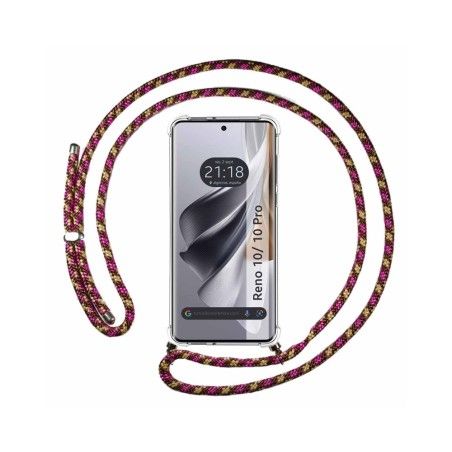 Funda Colgante Transparente para Oppo Reno 10 5G / 10 Pro 5G con Cordon Rosa / Dorado