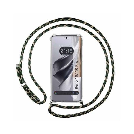 Funda Colgante Transparente para Oppo Reno 10 5G / 10 Pro 5G con Cordon Verde / Dorado