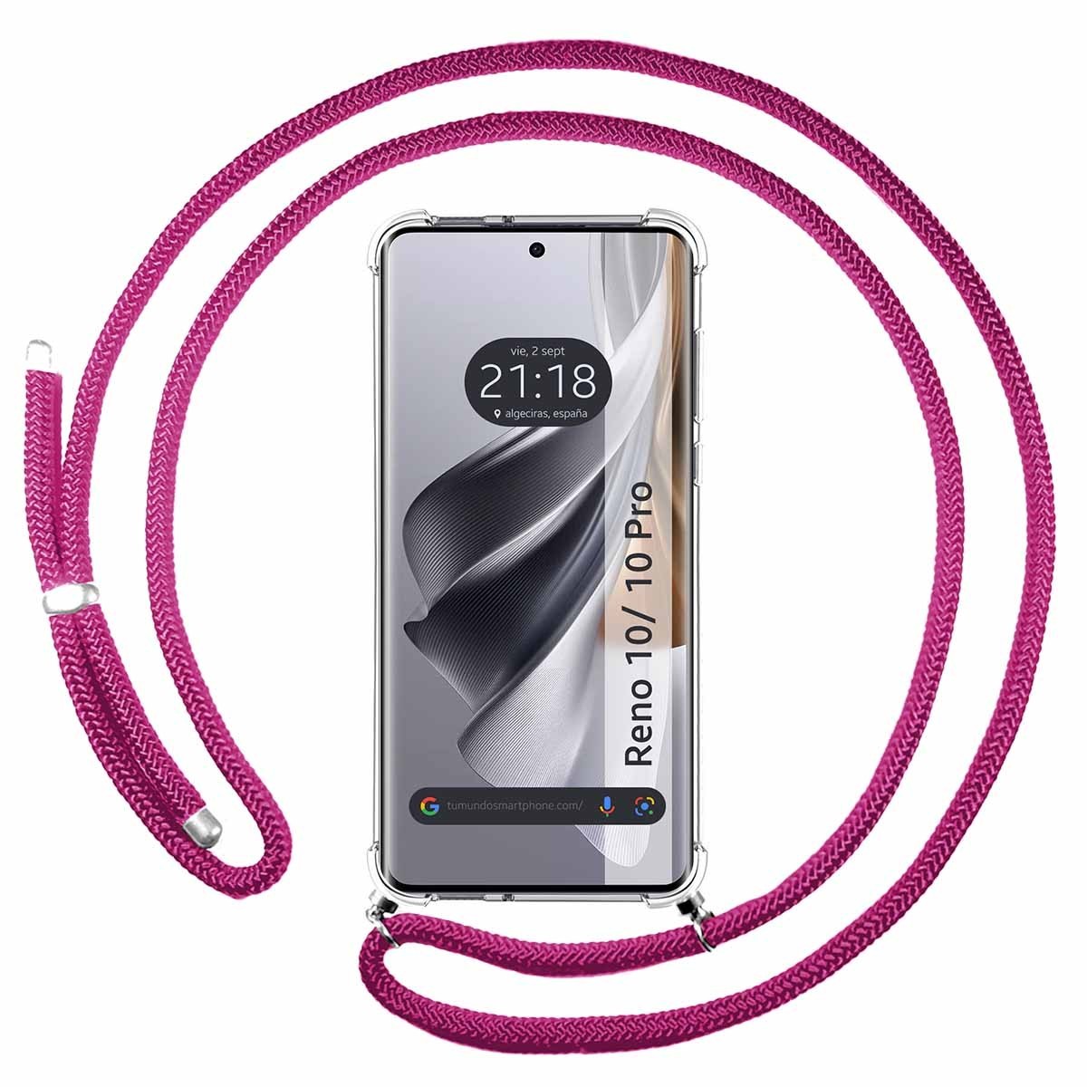 Funda Colgante Transparente para Oppo Reno 10 5G / 10 Pro 5G con Cordon Rosa Fucsia