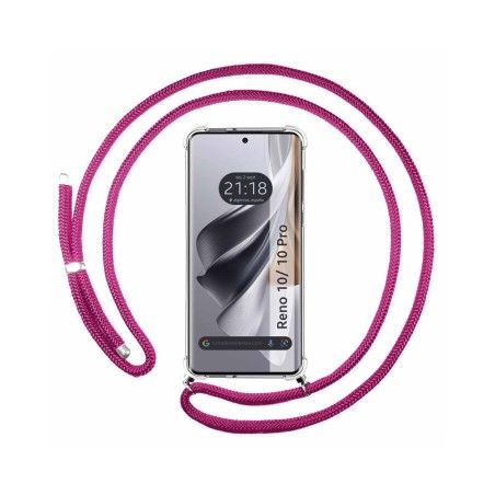 Funda Colgante Transparente para Oppo Reno 10 5G / 10 Pro 5G con Cordon Rosa Fucsia