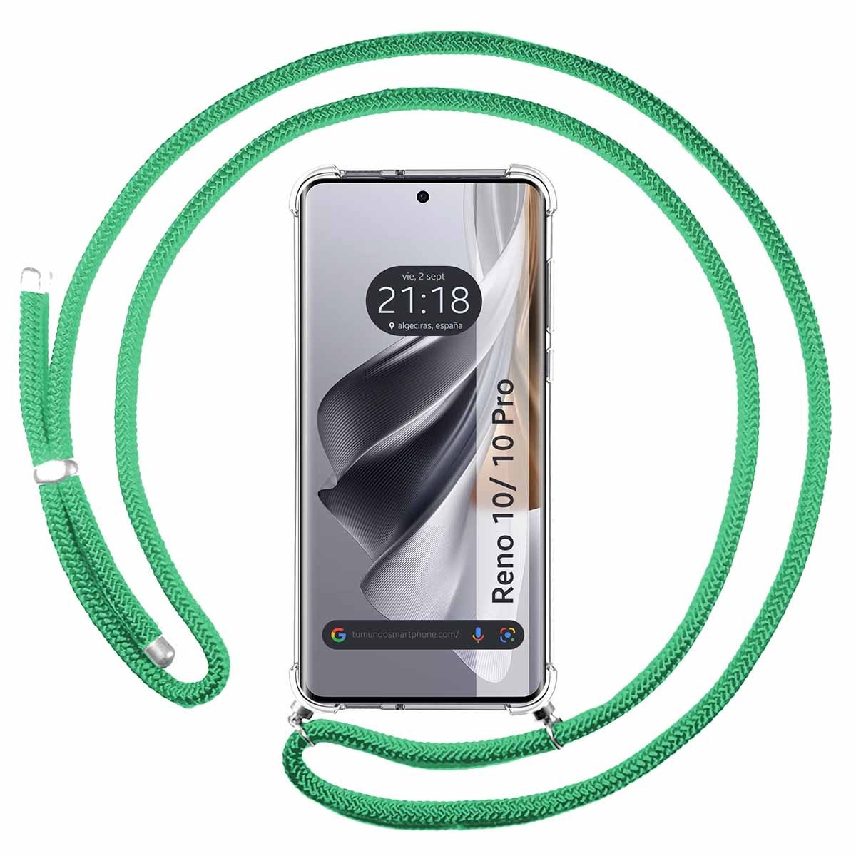 Funda Colgante Transparente para Oppo Reno 10 5G / 10 Pro 5G con Cordon Verde Agua