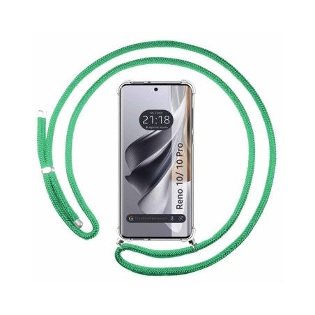 Funda Colgante Transparente para Oppo Reno 10 5G / 10 Pro 5G con Cordon Verde Agua