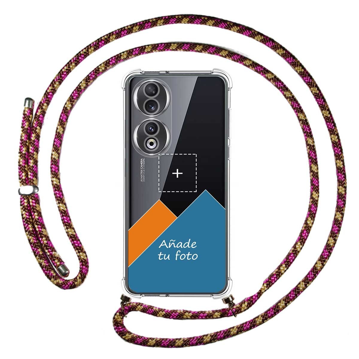 Personaliza tu Funda Colgante Transparente para Huawei Honor 90 5G con Cordon Rosa / Dorado Dibujo Personalizada