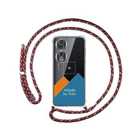 Personaliza tu Funda Colgante Transparente para Huawei Honor 90 5G con Cordon Rosa / Dorado Dibujo Personalizada