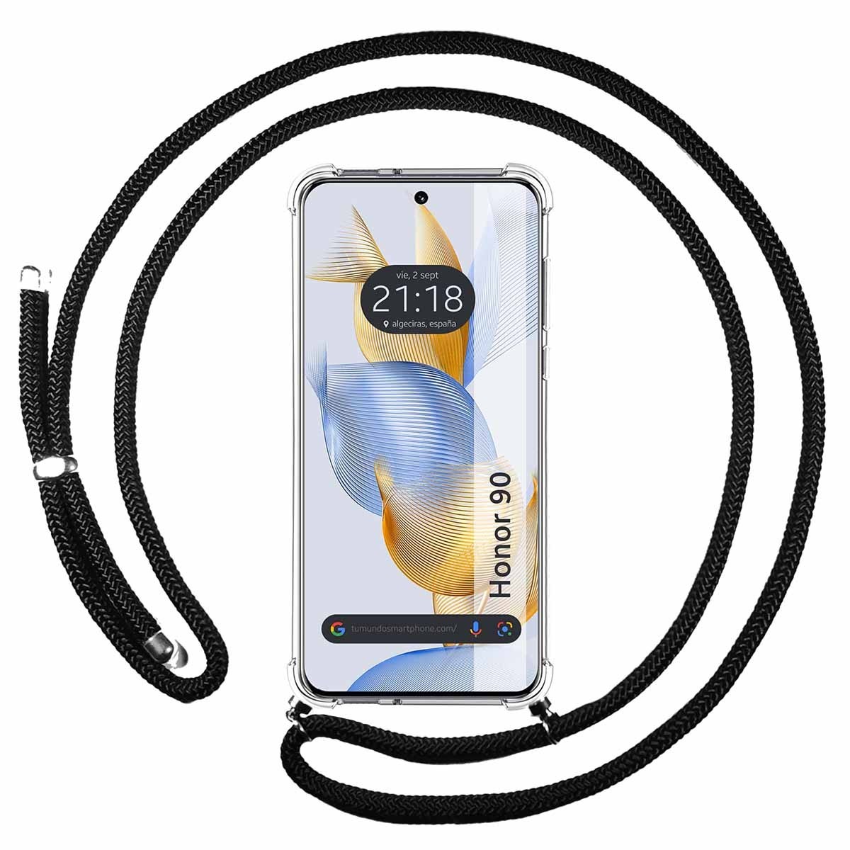 Funda Colgante Transparente compatible con Huawei Honor 90 5G con Cordon Negro