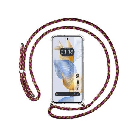 Funda Colgante Transparente compatible con Huawei Honor 90 5G con Cordon Rosa / Dorado