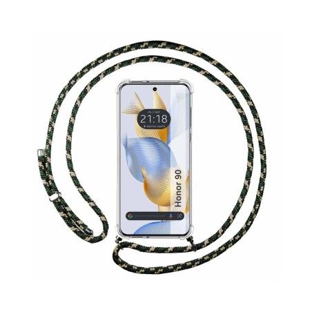 Funda Colgante Transparente compatible con Huawei Honor 90 5G con Cordon Verde / Dorado