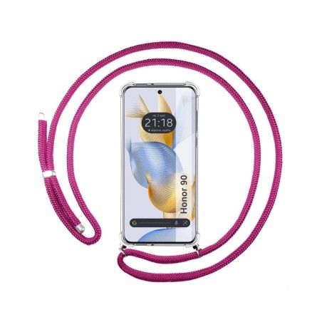 Funda Colgante Transparente compatible con Huawei Honor 90 5G con Cordon Rosa Fucsia