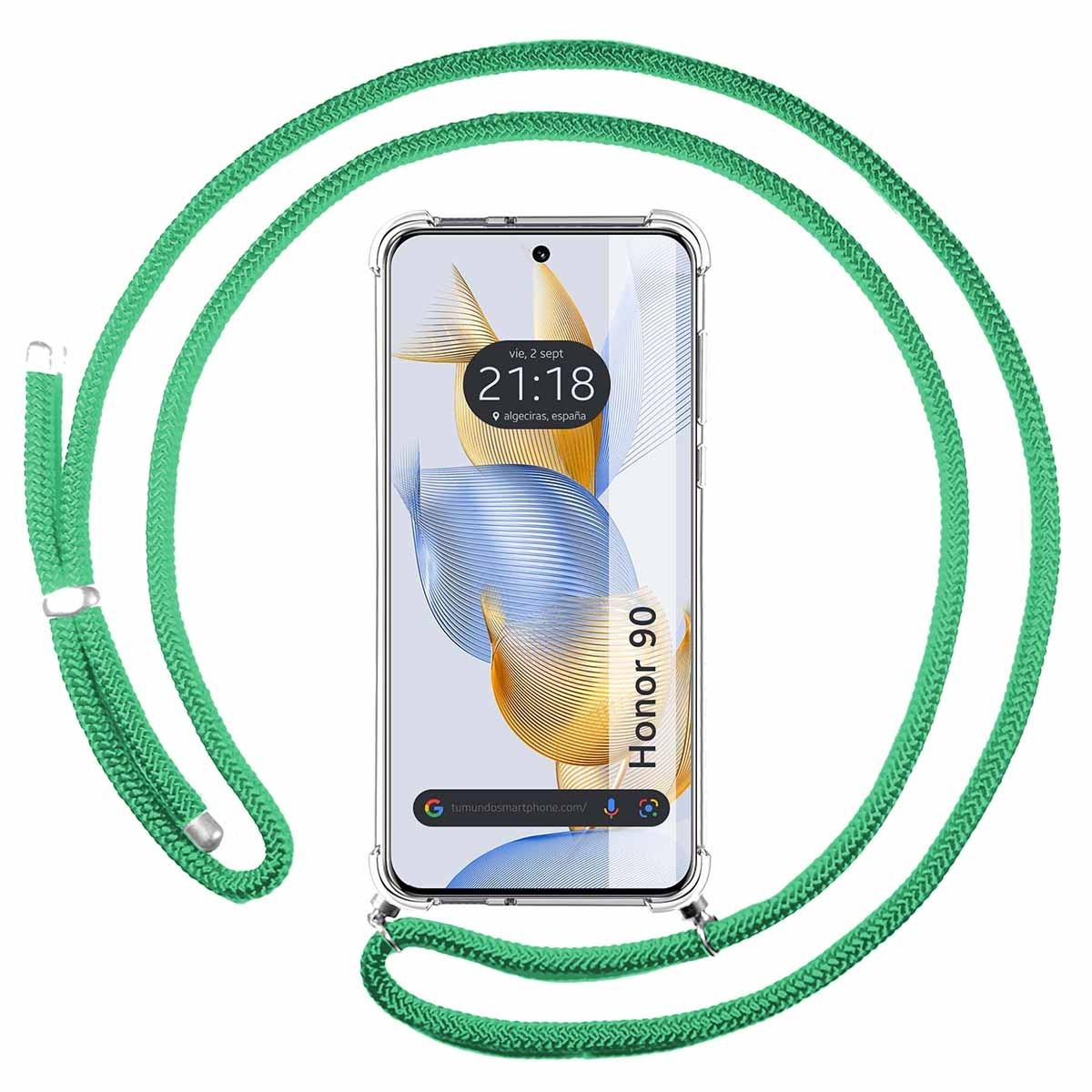 Funda Colgante Transparente compatible con Huawei Honor 90 5G con Cordon Verde Agua