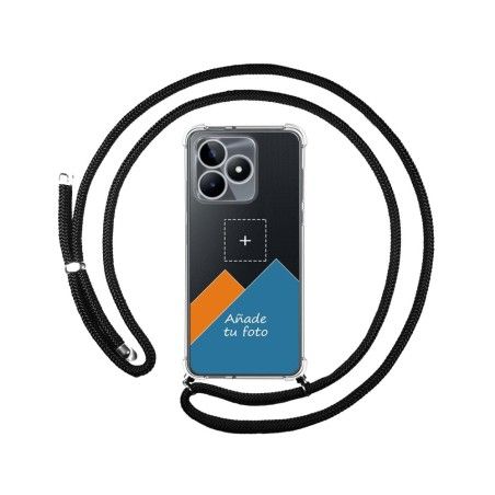 Personaliza tu Funda Colgante Transparente para Realme C53 con Cordon Negro Dibujo Personalizada