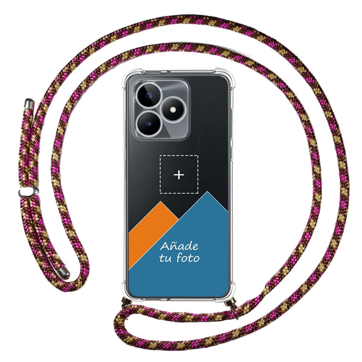Personaliza tu Funda Colgante Transparente para Realme C53 con Cordon Rosa / Dorado Dibujo Personalizada