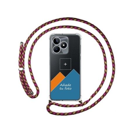 Personaliza tu Funda Colgante Transparente para Realme C53 con Cordon Rosa / Dorado Dibujo Personalizada