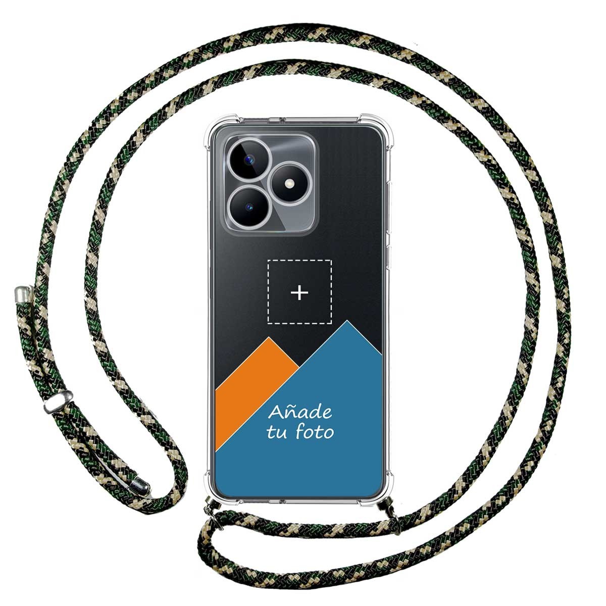 Personaliza tu Funda Colgante Transparente para Realme C53 con Cordon Verde / Dorado Dibujo Personalizada