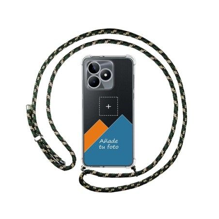 Personaliza tu Funda Colgante Transparente para Realme C53 con Cordon Verde / Dorado Dibujo Personalizada