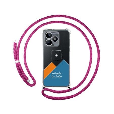 Personaliza tu Funda Colgante Transparente para Realme C53 con Cordon Rosa Fucsia Dibujo Personalizada