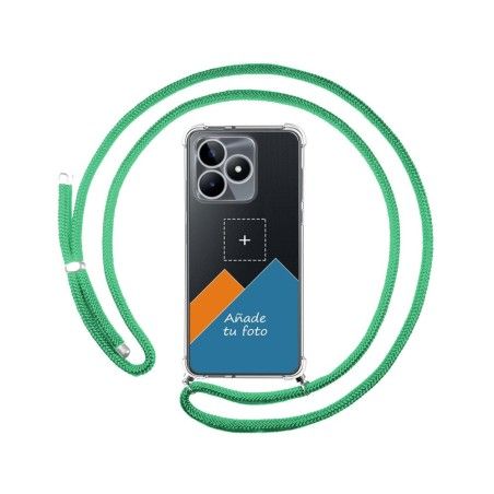 Personaliza tu Funda Colgante Transparente para Realme C53 con Cordon Verde Agua Dibujo Personalizada