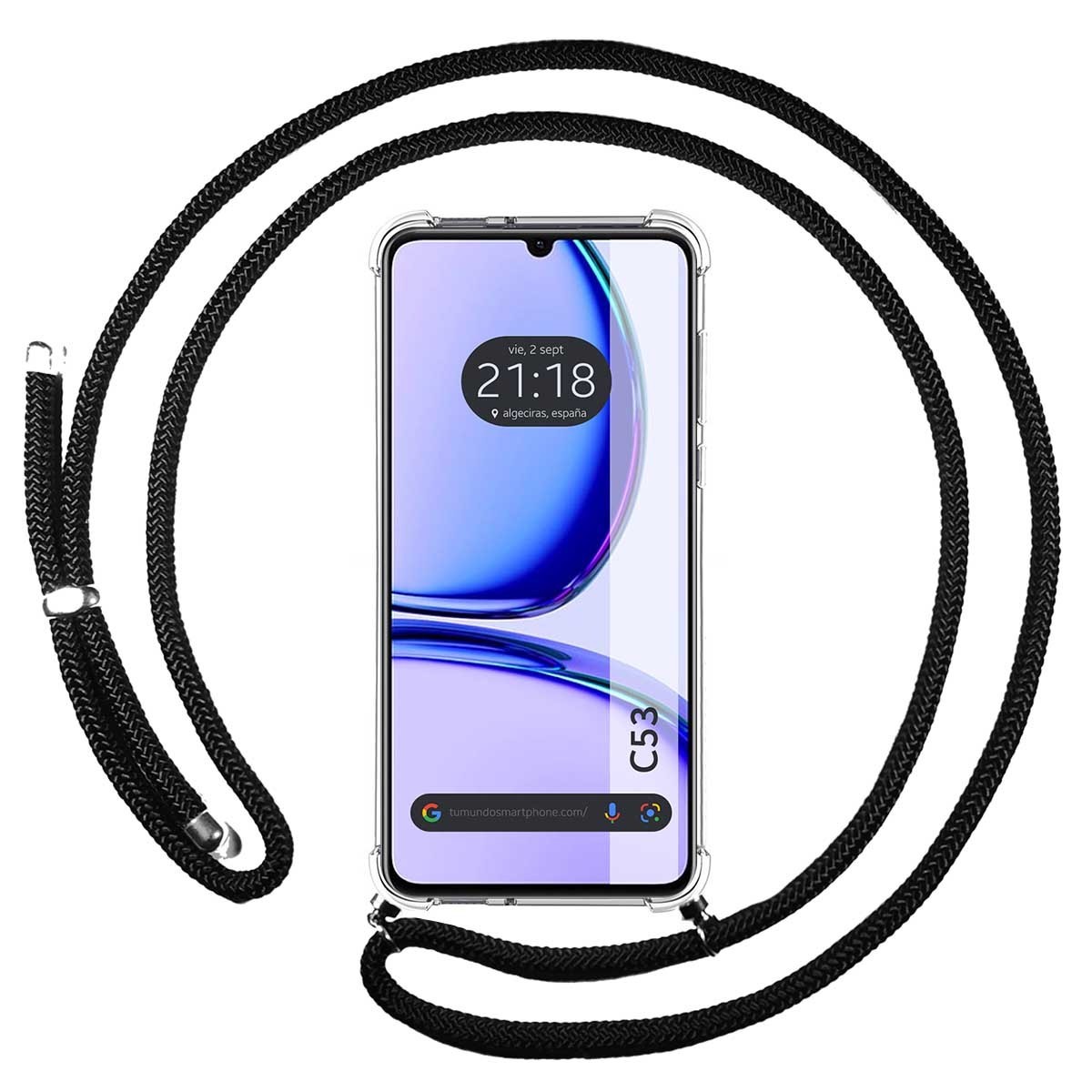 Funda Colgante Transparente para Realme C53 con Cordon Negro
