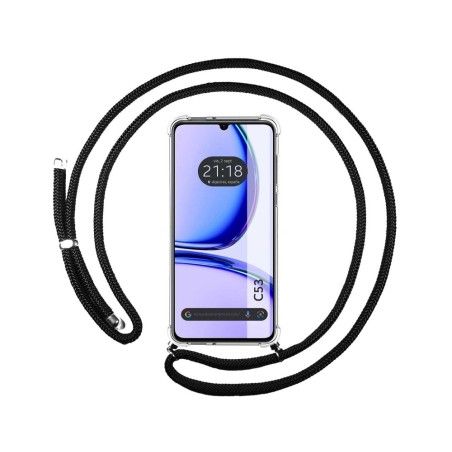 Funda Colgante Transparente para Realme C53 con Cordon Negro