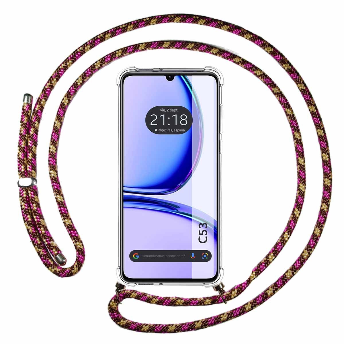 Funda Colgante Transparente para Realme C53 con Cordon Rosa / Dorado