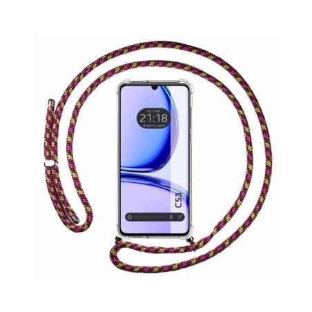 Funda Colgante Transparente para Realme C53 con Cordon Rosa / Dorado