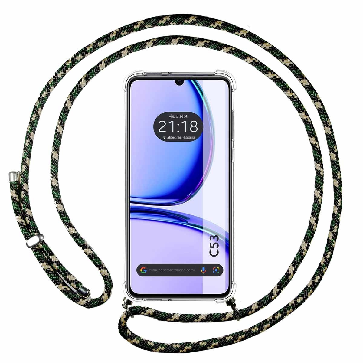 Funda Colgante Transparente para Realme C53 con Cordon Verde / Dorado