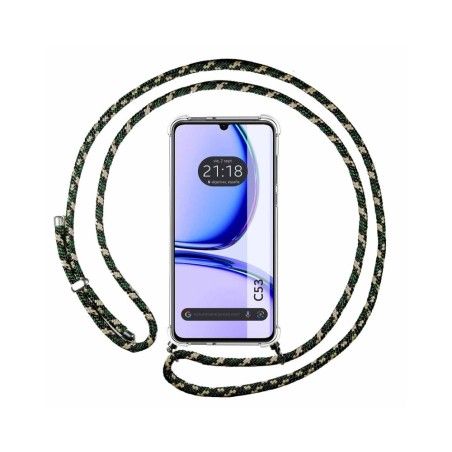 Funda Colgante Transparente para Realme C53 con Cordon Verde / Dorado