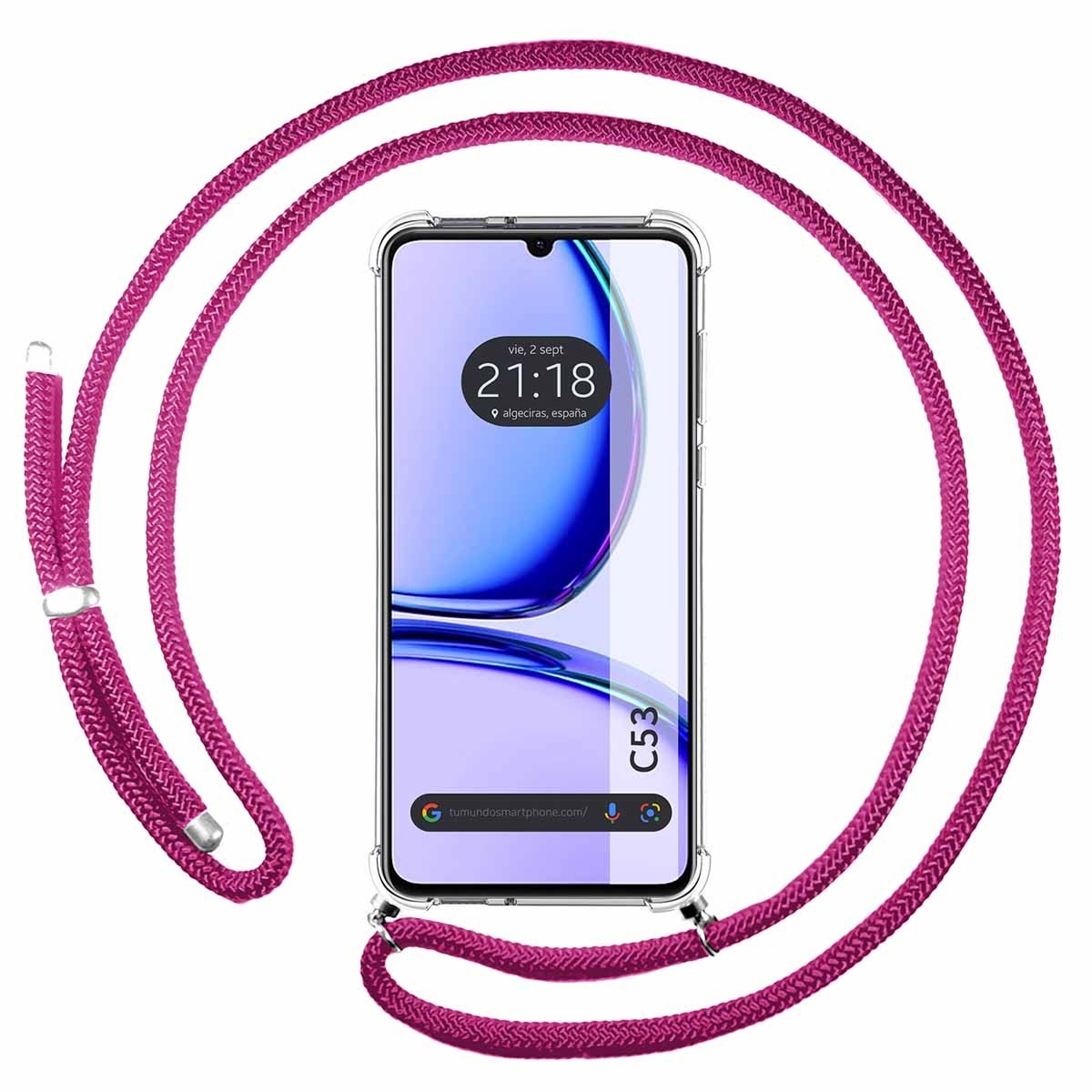 Funda Colgante Transparente para Realme C53 con Cordon Rosa Fucsia