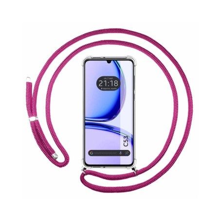 Funda Colgante Transparente para Realme C53 con Cordon Rosa Fucsia