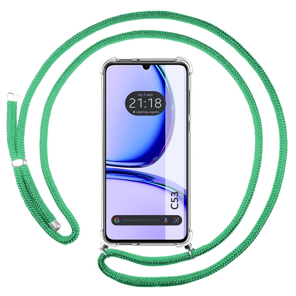 Funda Colgante Transparente para Realme C53 con Cordon Verde Agua