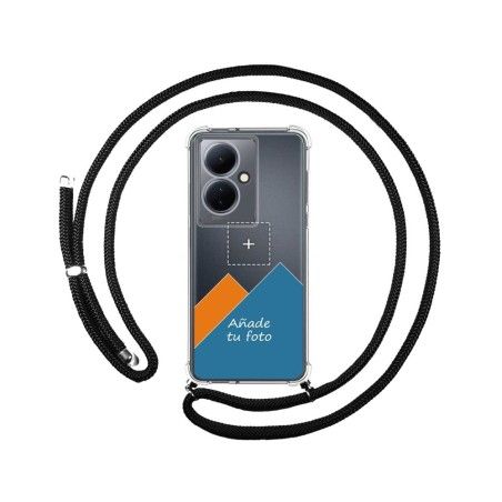 Personaliza tu Funda Colgante Transparente para Vivo V29 Lite 5G con Cordon Negro Dibujo Personalizada