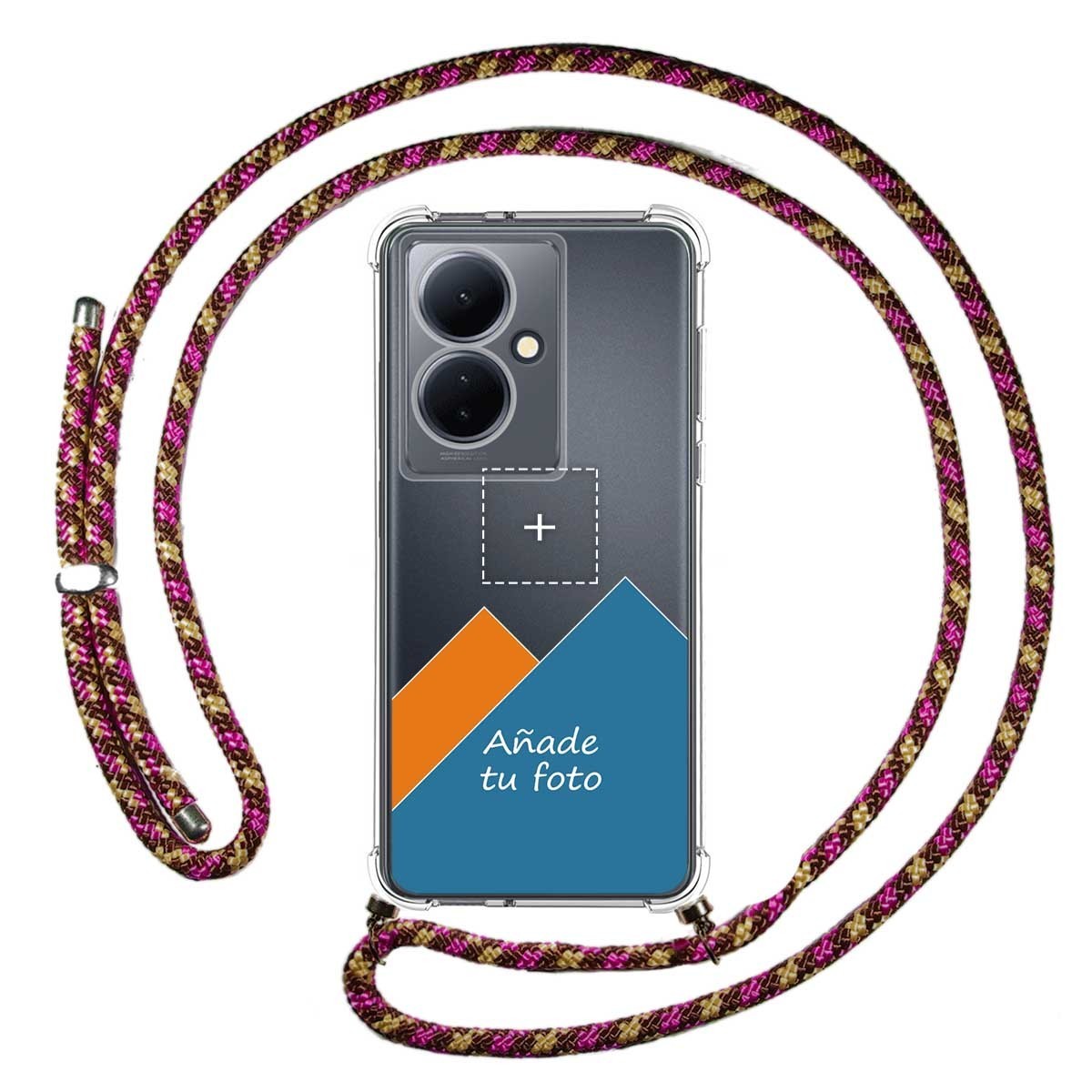 Personaliza tu Funda Colgante Transparente para Vivo V29 Lite 5G con Cordon Rosa / Dorado Dibujo Personalizada