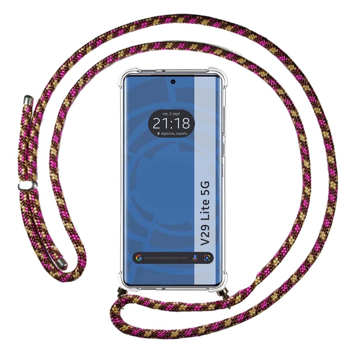 Funda Colgante Transparente para Vivo V29 Lite 5G con Cordon Rosa / Dorado