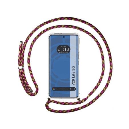 Funda Colgante Transparente para Vivo V29 Lite 5G con Cordon Rosa / Dorado