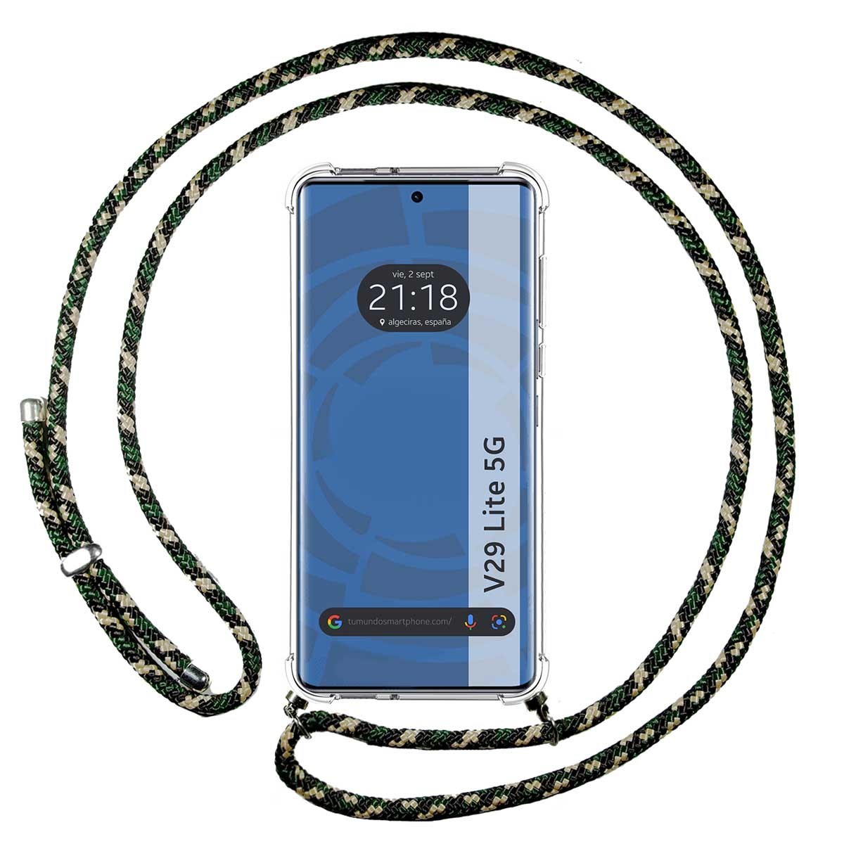 Funda Colgante Transparente para Vivo V29 Lite 5G con Cordon Verde / Dorado