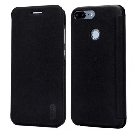 Funda Piel Flip Negra Marca Lenuo para Huawei Honor 9 Lite