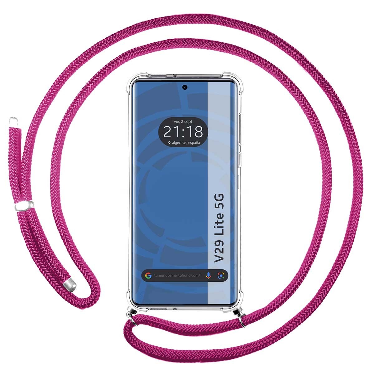 Funda Colgante Transparente para Vivo V29 Lite 5G con Cordon Rosa Fucsia