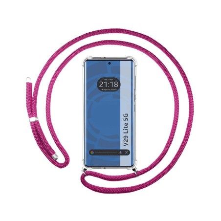 Funda Colgante Transparente para Vivo V29 Lite 5G con Cordon Rosa Fucsia