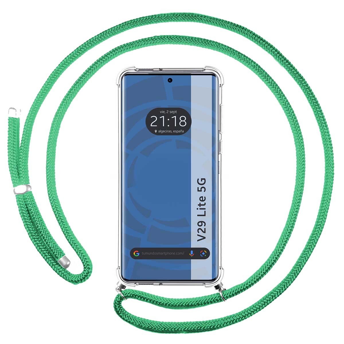 Funda Colgante Transparente para Vivo V29 Lite 5G con Cordon Verde Agua