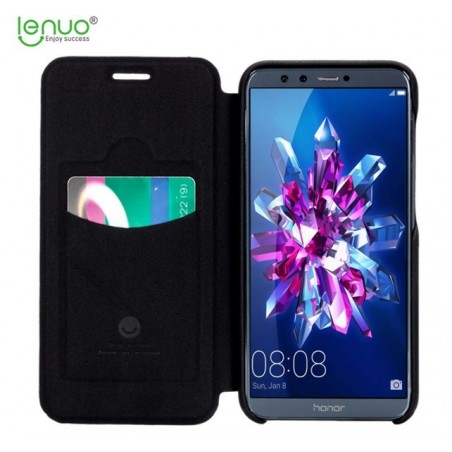 Funda Piel Flip Negra Marca Lenuo para Huawei Honor 9 Lite