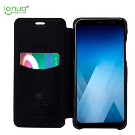 Funda Piel Flip Negra Marca Lenuo para Samsung Galaxy A8 (2018)