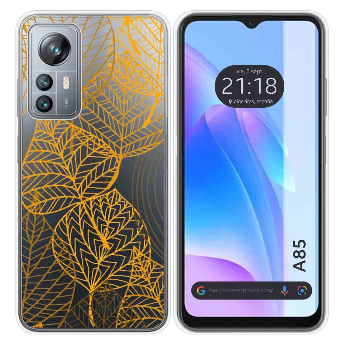 Funda Silicona Transparente para Blackview A85 diseño Hojas Dibujos