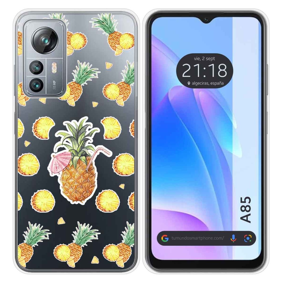 Funda Silicona Transparente para Blackview A85 diseño Piña Dibujos