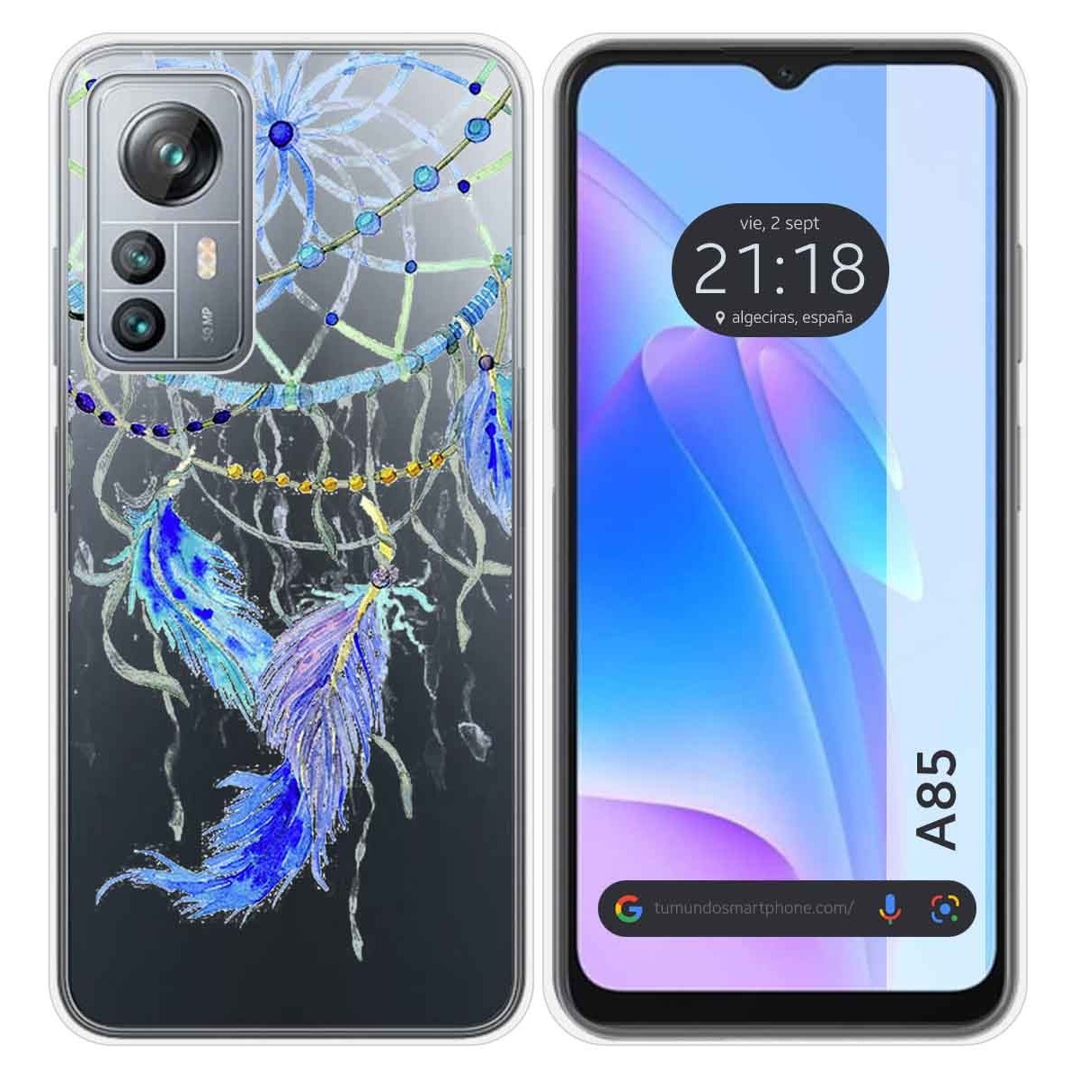 Funda Silicona Transparente para Blackview A85 diseño Plumas Dibujos