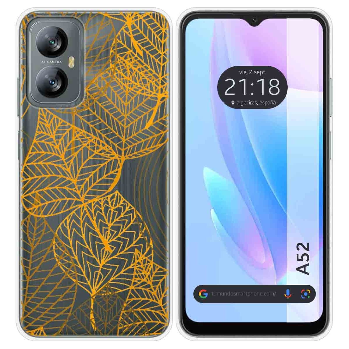 Funda Silicona Transparente para Blackview A52 diseño Hojas Dibujos