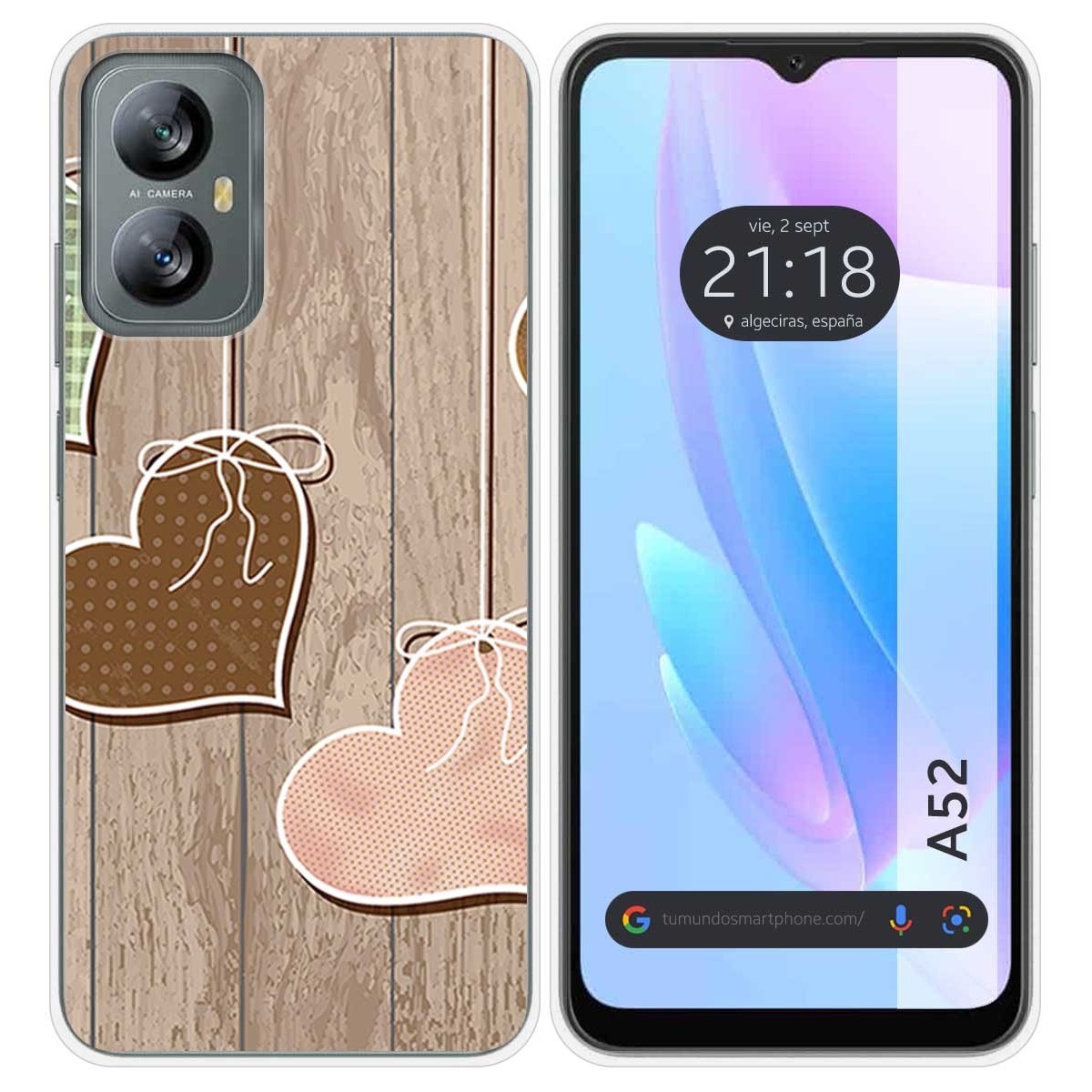 Funda Silicona para Blackview A52 diseño Corazones Madera Dibujos