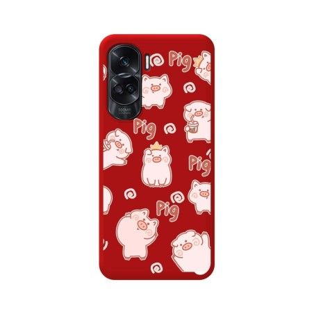 Funda Silicona Líquida Roja compatible con Huawei Honor 90 lite 5G diseño Cerdos Dibujos