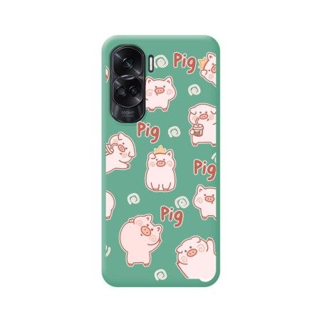Funda Silicona Líquida Verde compatible con Huawei Honor 90 lite 5G diseño Cerdos Dibujos