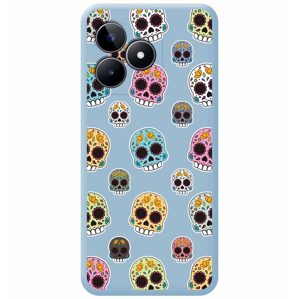 Funda Silicona Líquida Azul para Realme C53 diseño Catrina Dibujos