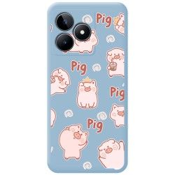 Funda Silicona Líquida Azul para Realme C53 diseño Cerdos Dibujos